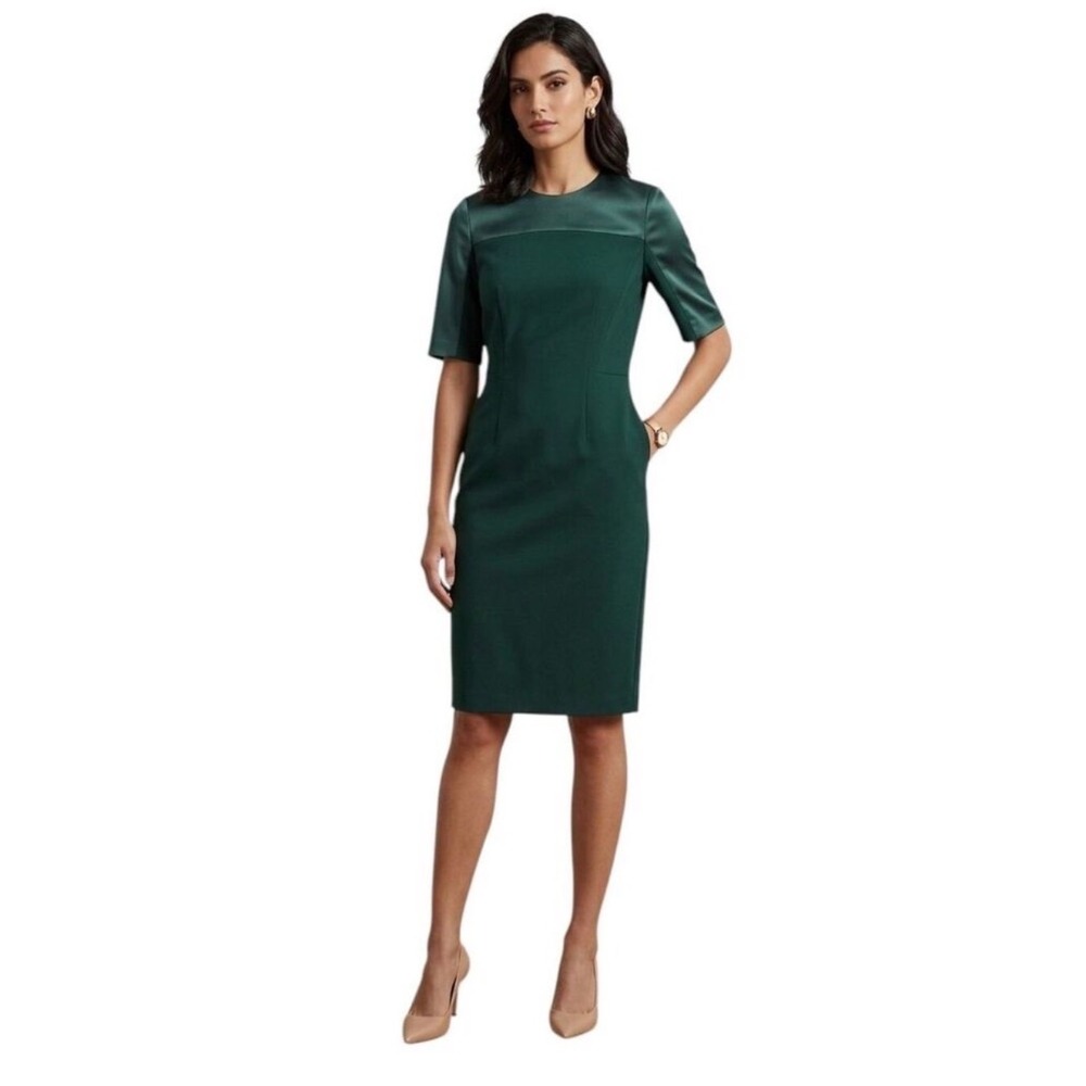 Hugo Boss Dark Green Sheath Dress Size 8 Knee Length Career Office Elegant